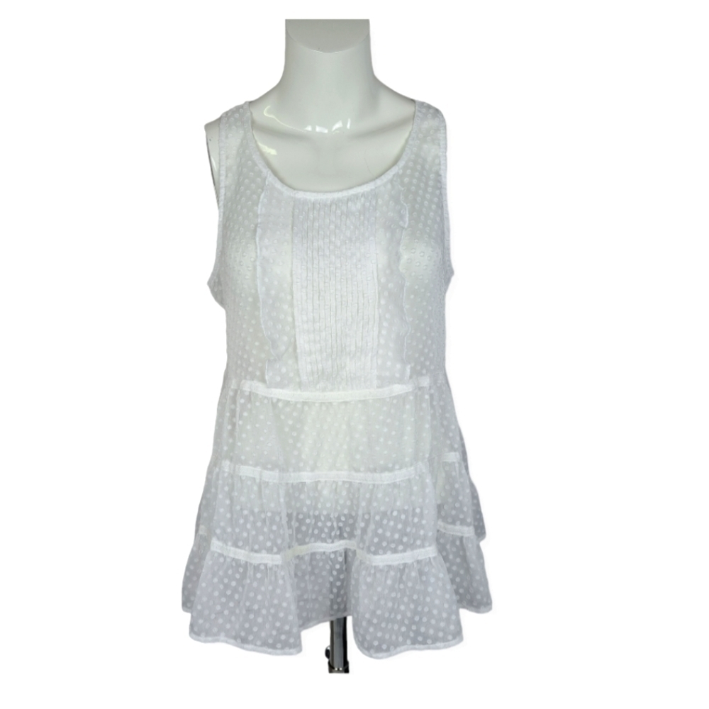 ANTHROPOLOGIE MAEVE RUFFLED CLIPDOT TANK WHITE DOTTED‎